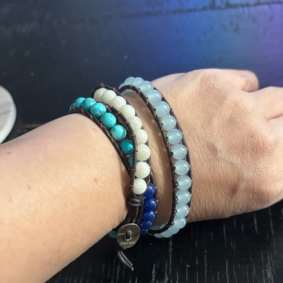 Chan Luu Blue Mix Brown Leather Wrap Bracelet Multicolor Beaded 925 - Picture 5 of 6